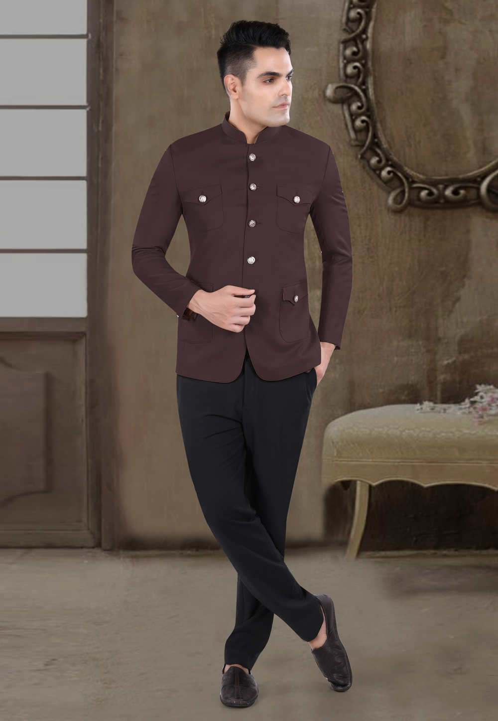 Wine Viscose Jodhpuri Suit 306415