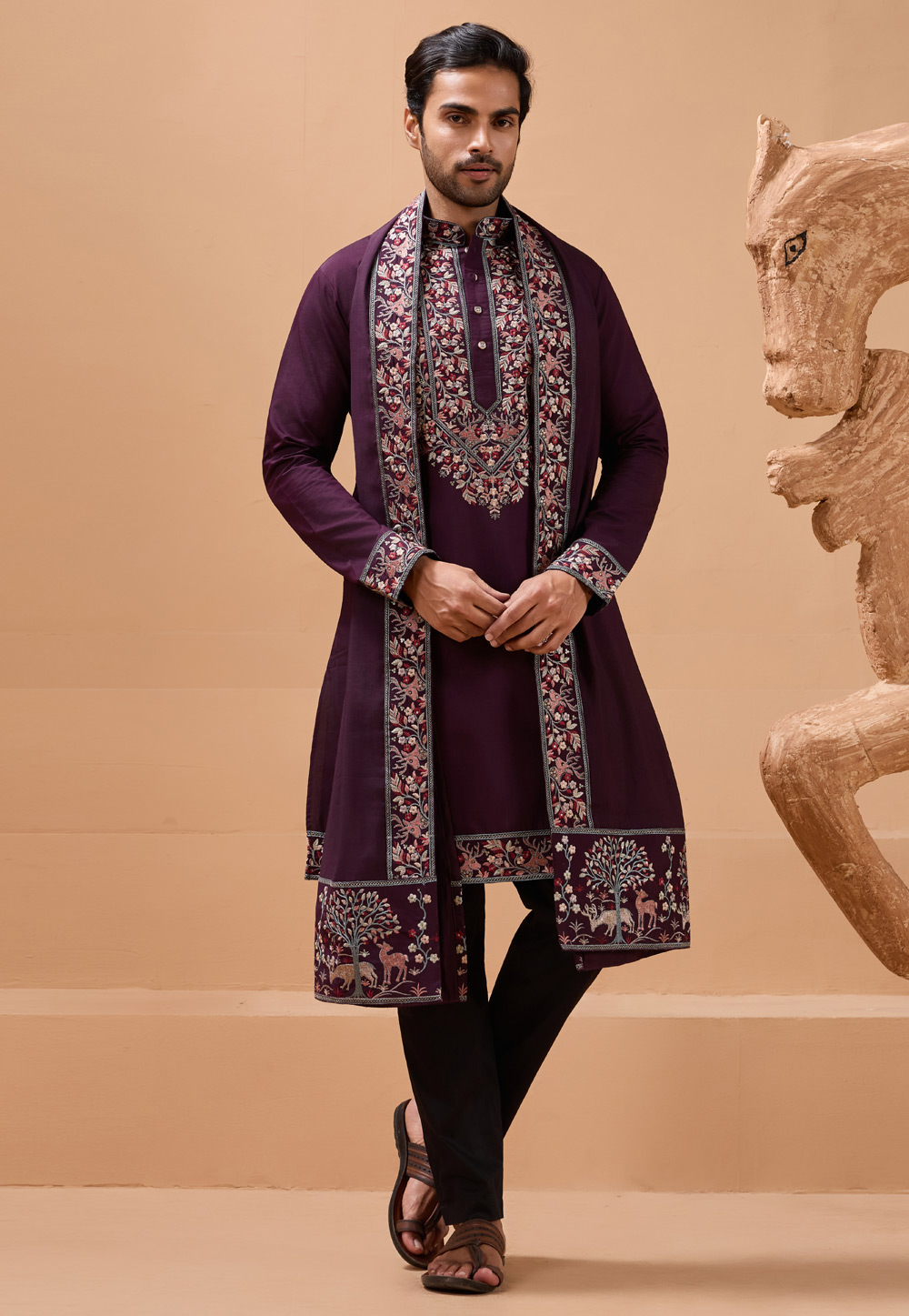 Wine Viscose Kurta Pajama With Stole 321501