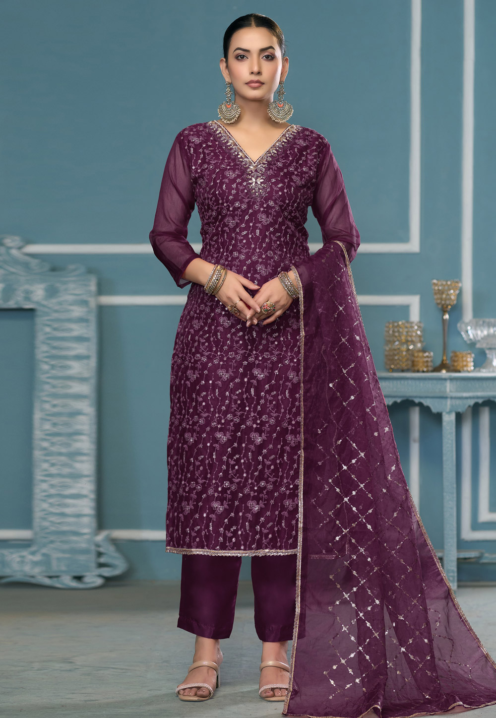 Wine Viscose Pant Style Suit 306839