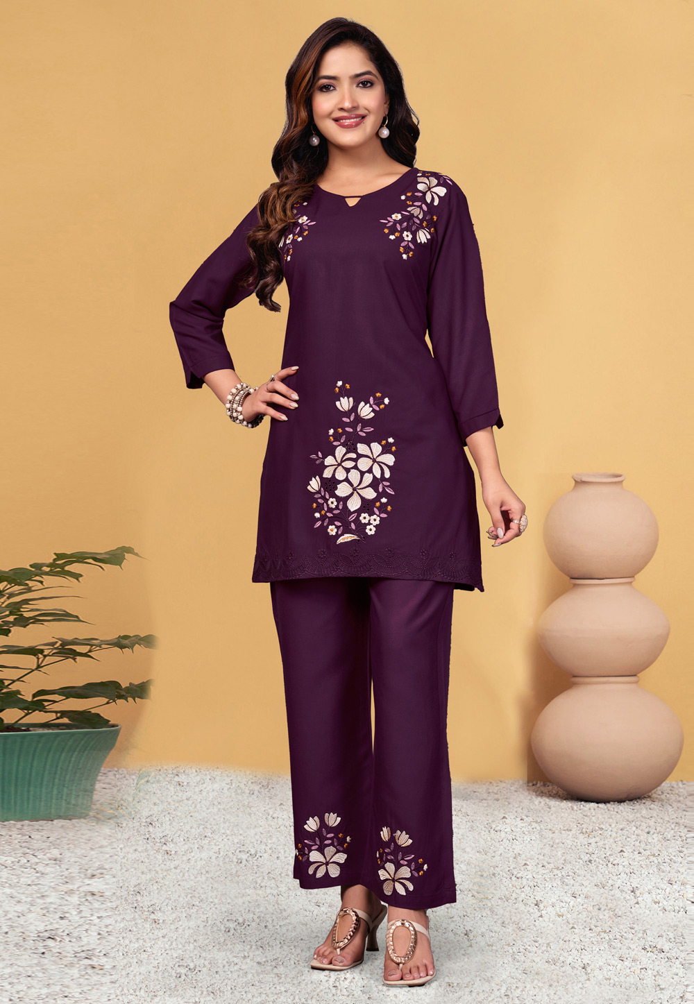 Wine Viscose Rayon Co-Ords Set 321409