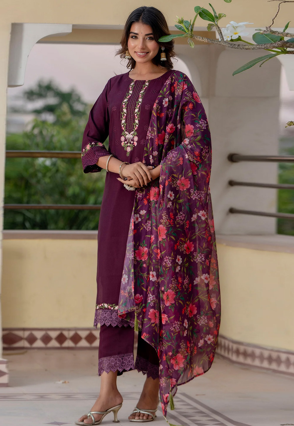 Wine Viscose Readymade Pakistani Suit 306822