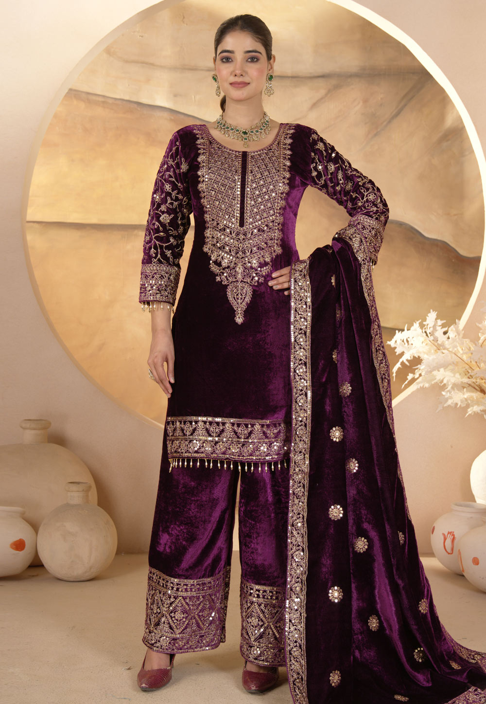 Wine Viscose Readymade Pakistani Suit 319120