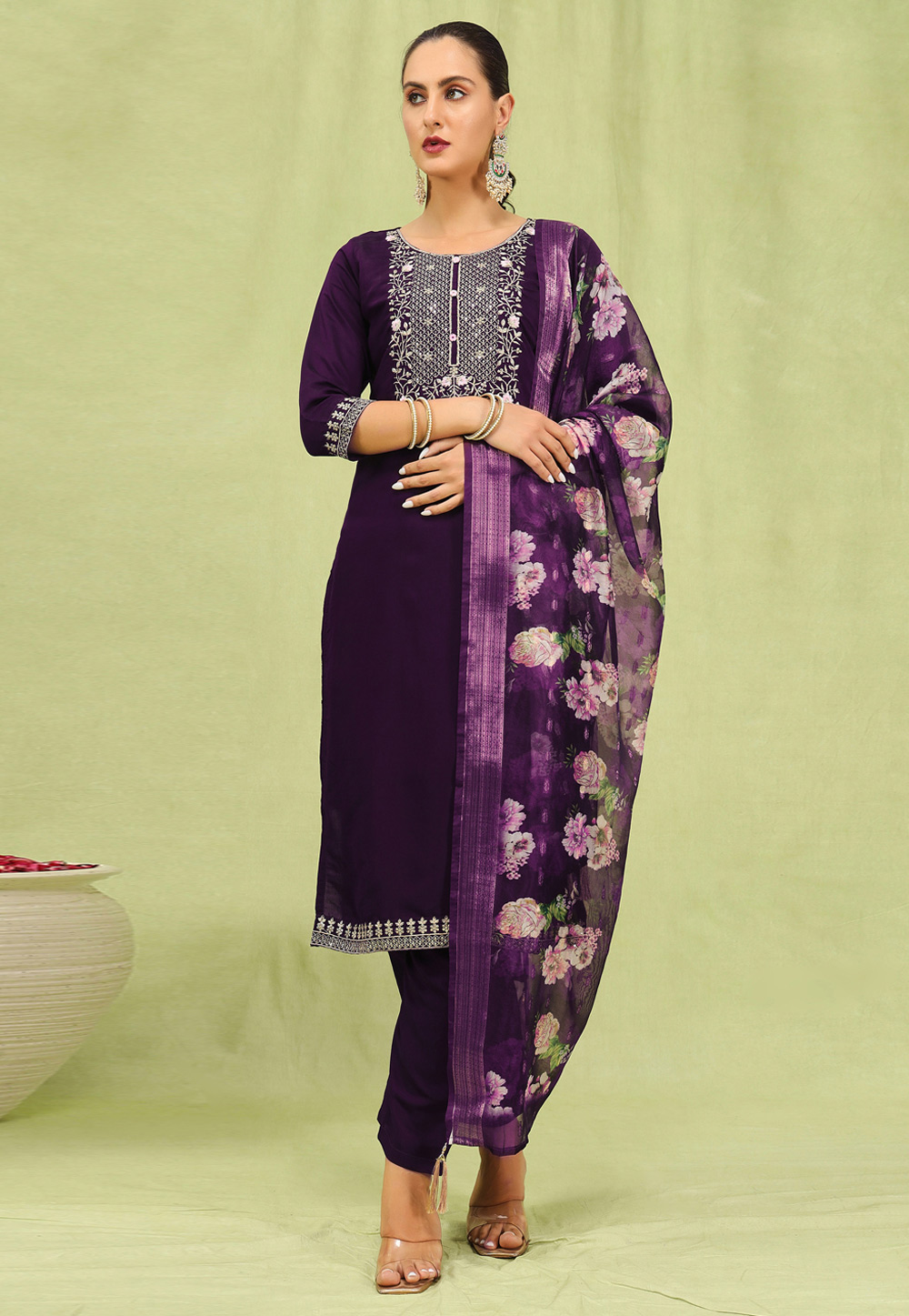 Wine Viscose Readymade Pakistani Suit 329951