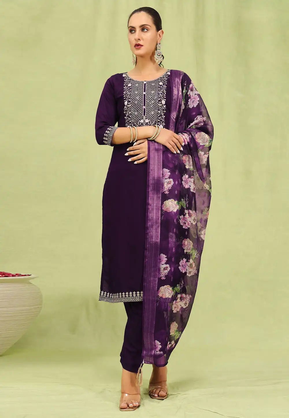 Wine Viscose Readymade Pakistani Suit 329951