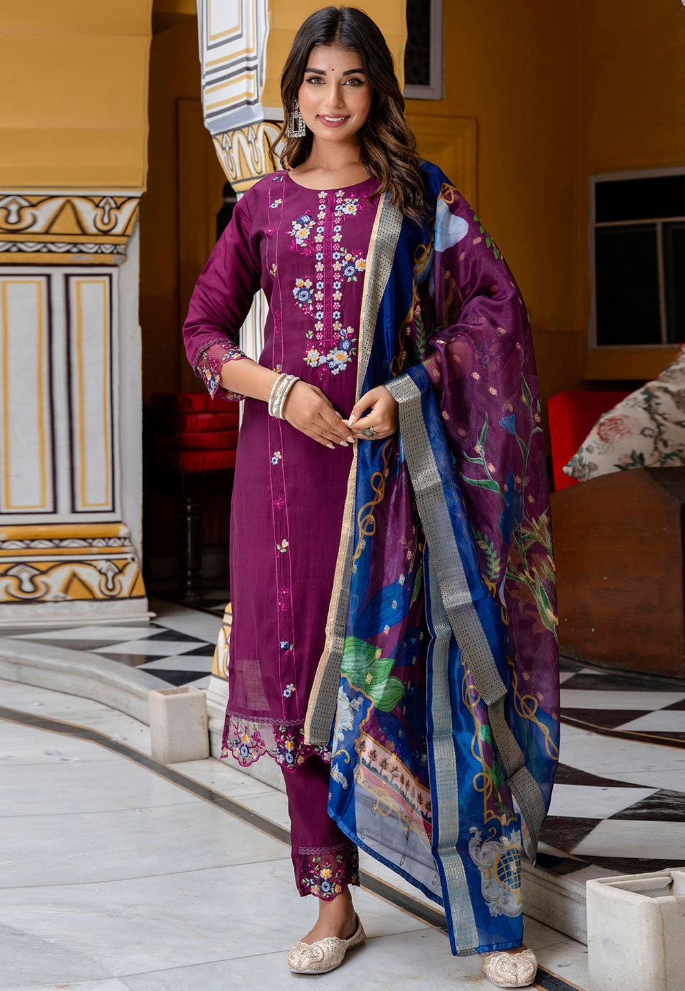 Wine Viscose Readymade Pakistani Suit 329966