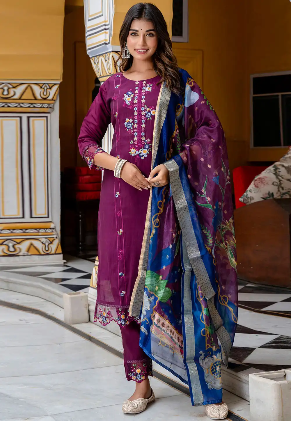 Wine Viscose Readymade Pakistani Suit 329966
