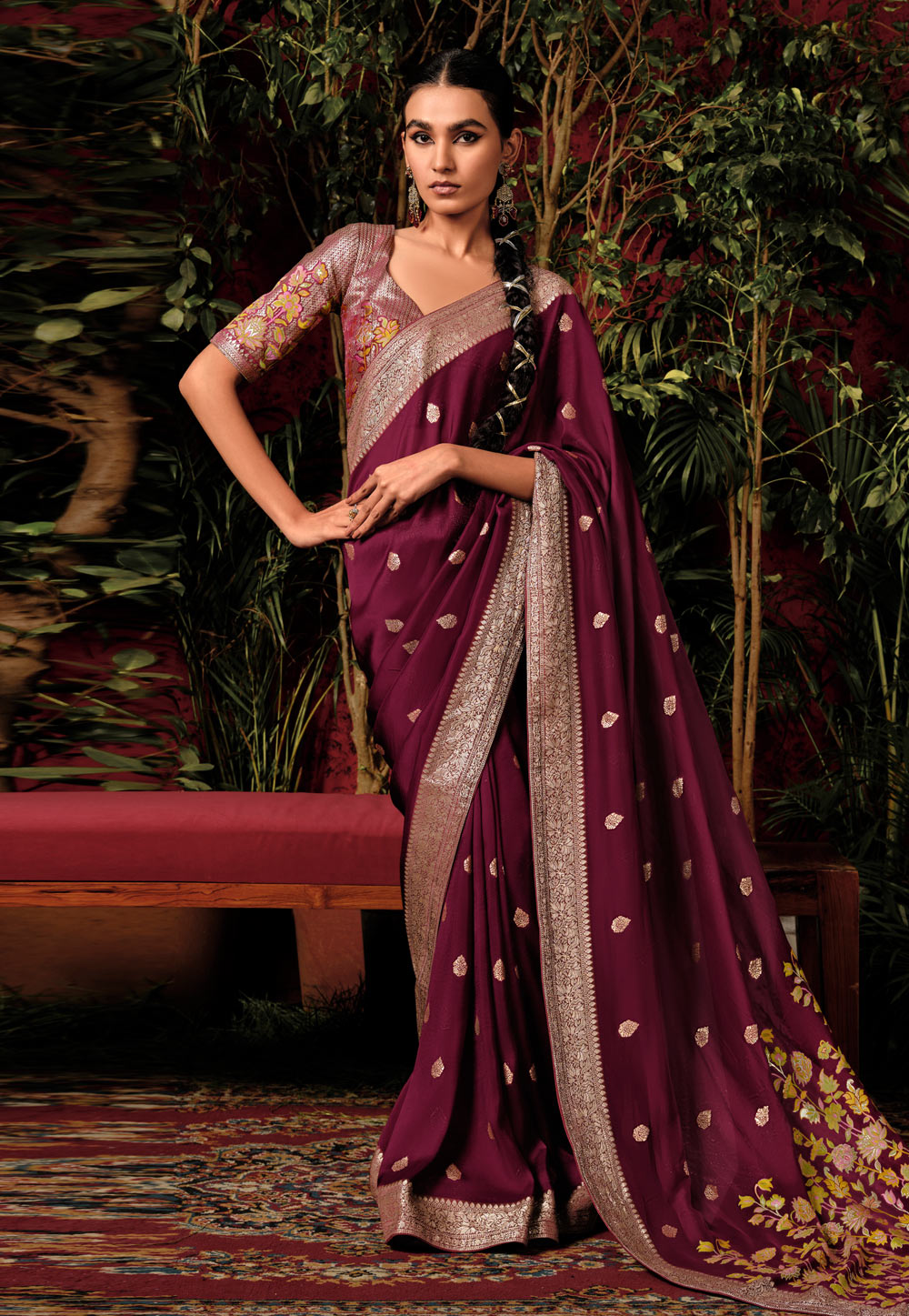Wine Viscose Saree With Blouse 280849