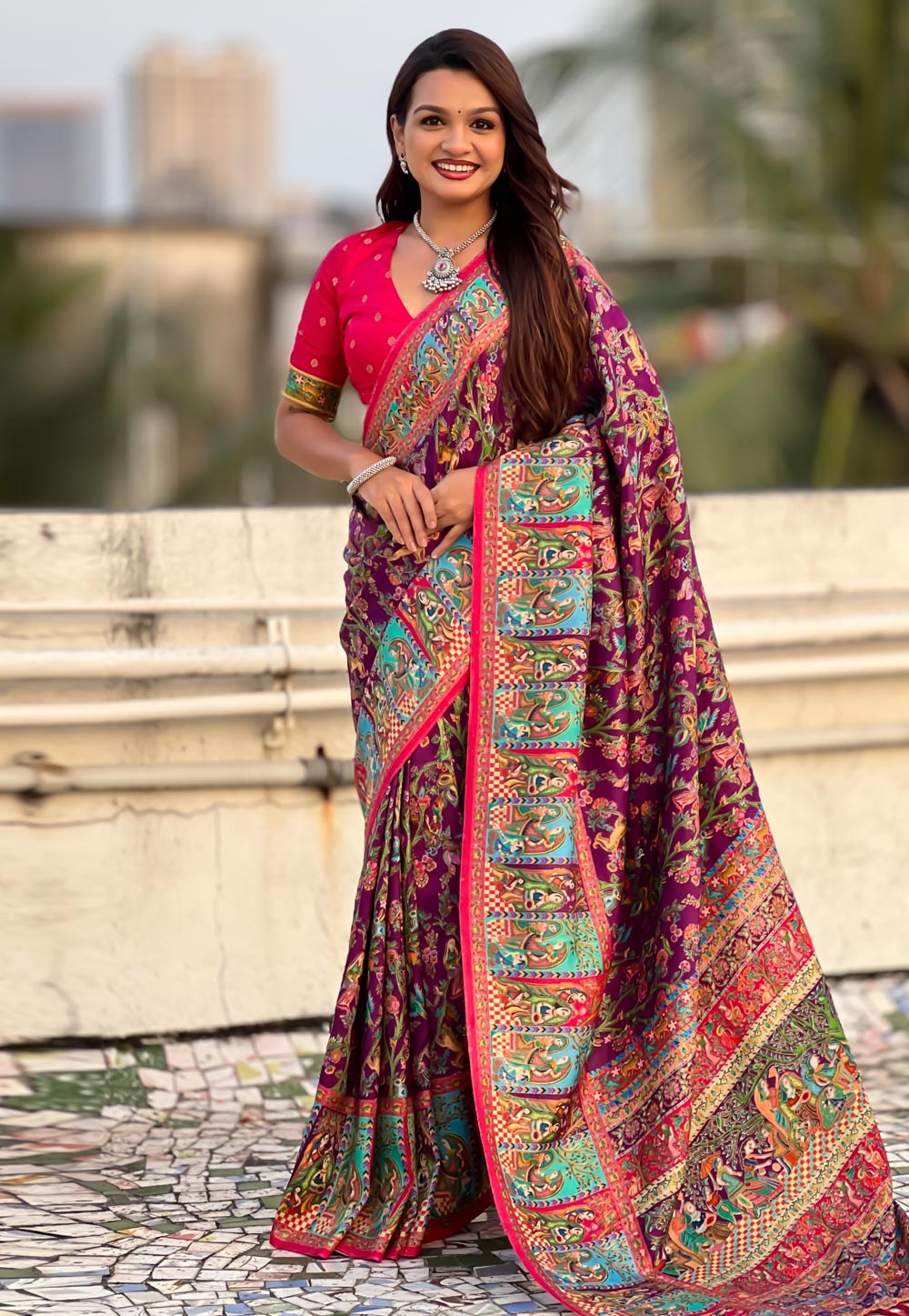 Wine Viscose Saree With Blouse 322522