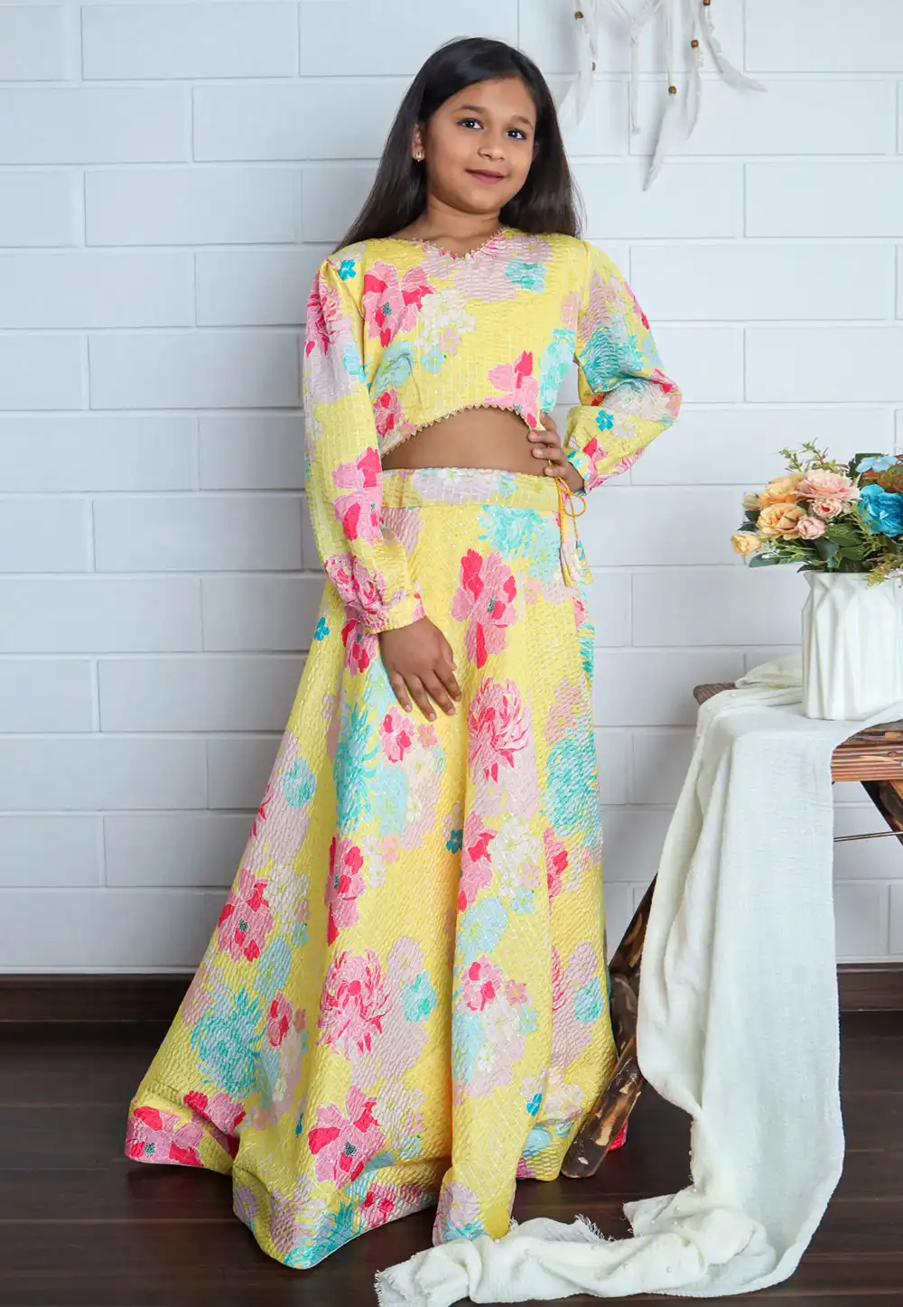 Yellow Chinon Kids Lehenga Choli 262697