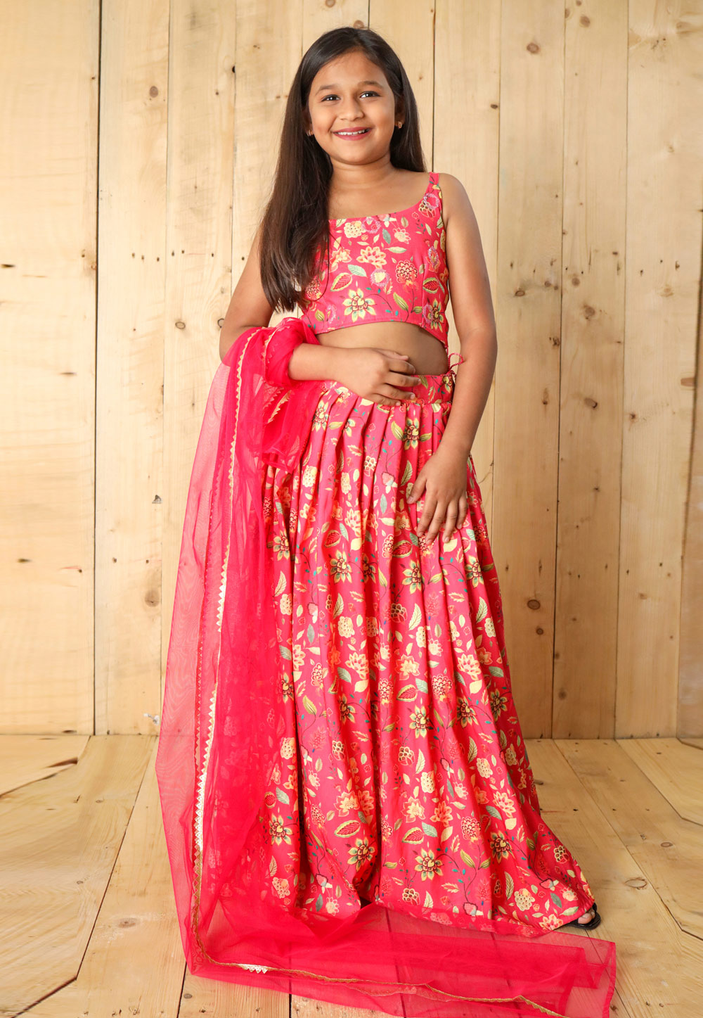 Pink Silk Kids Lehenga Choli 262700