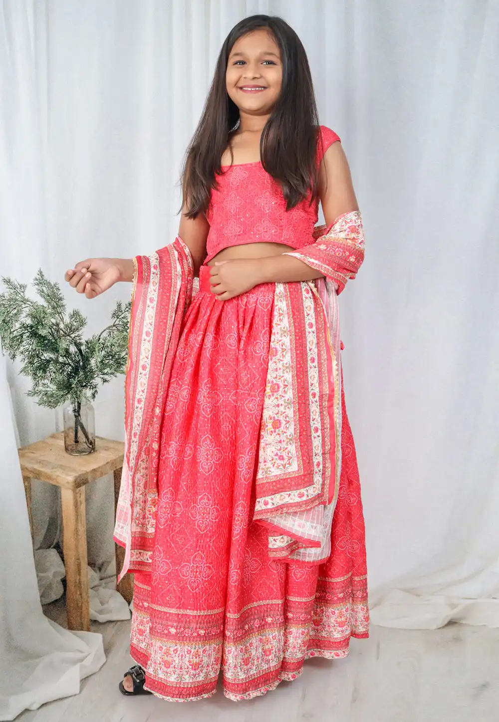 Pink Chinon Kids Lehenga Choli 262702