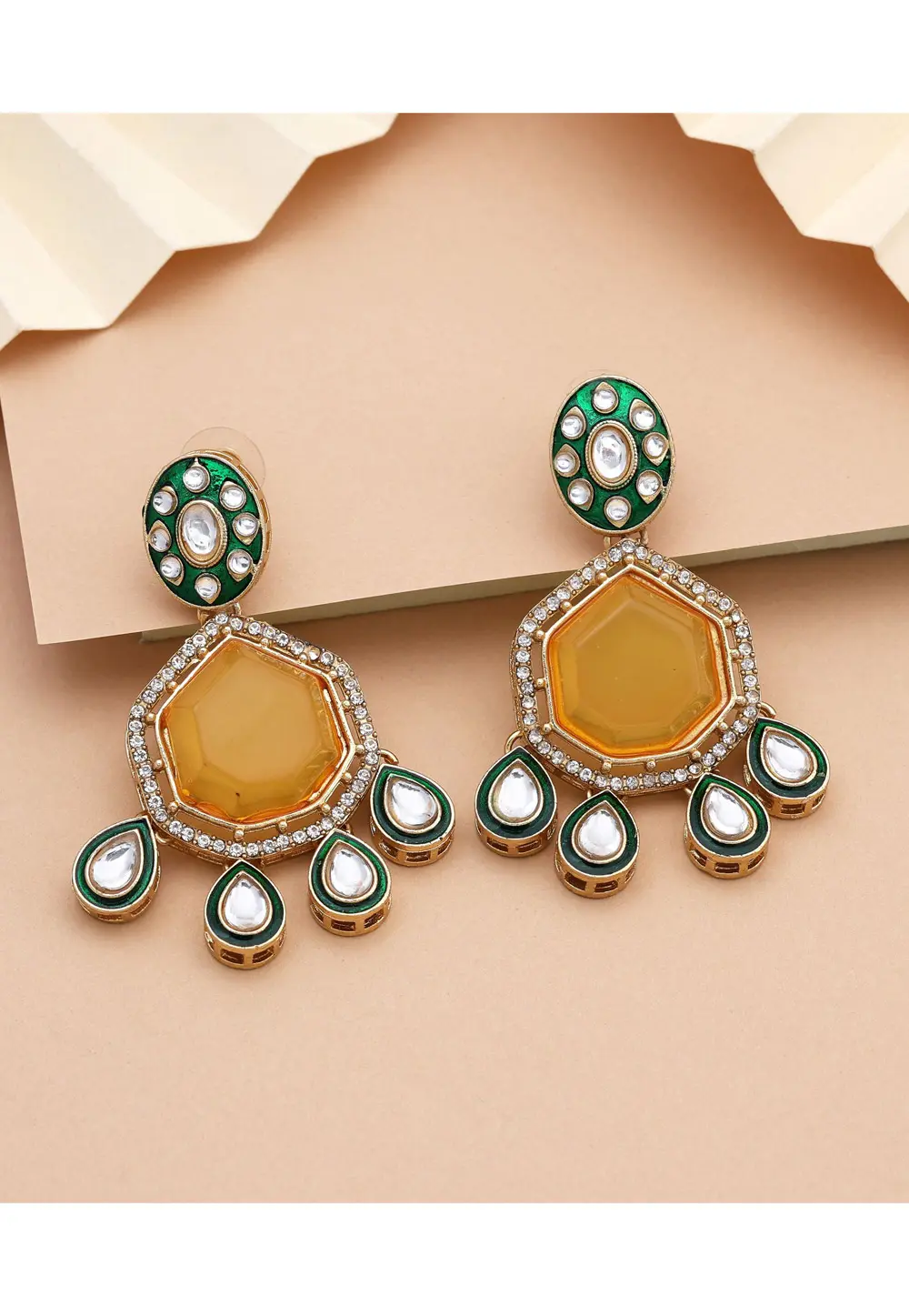 Yellow Alloy Earrings 331640