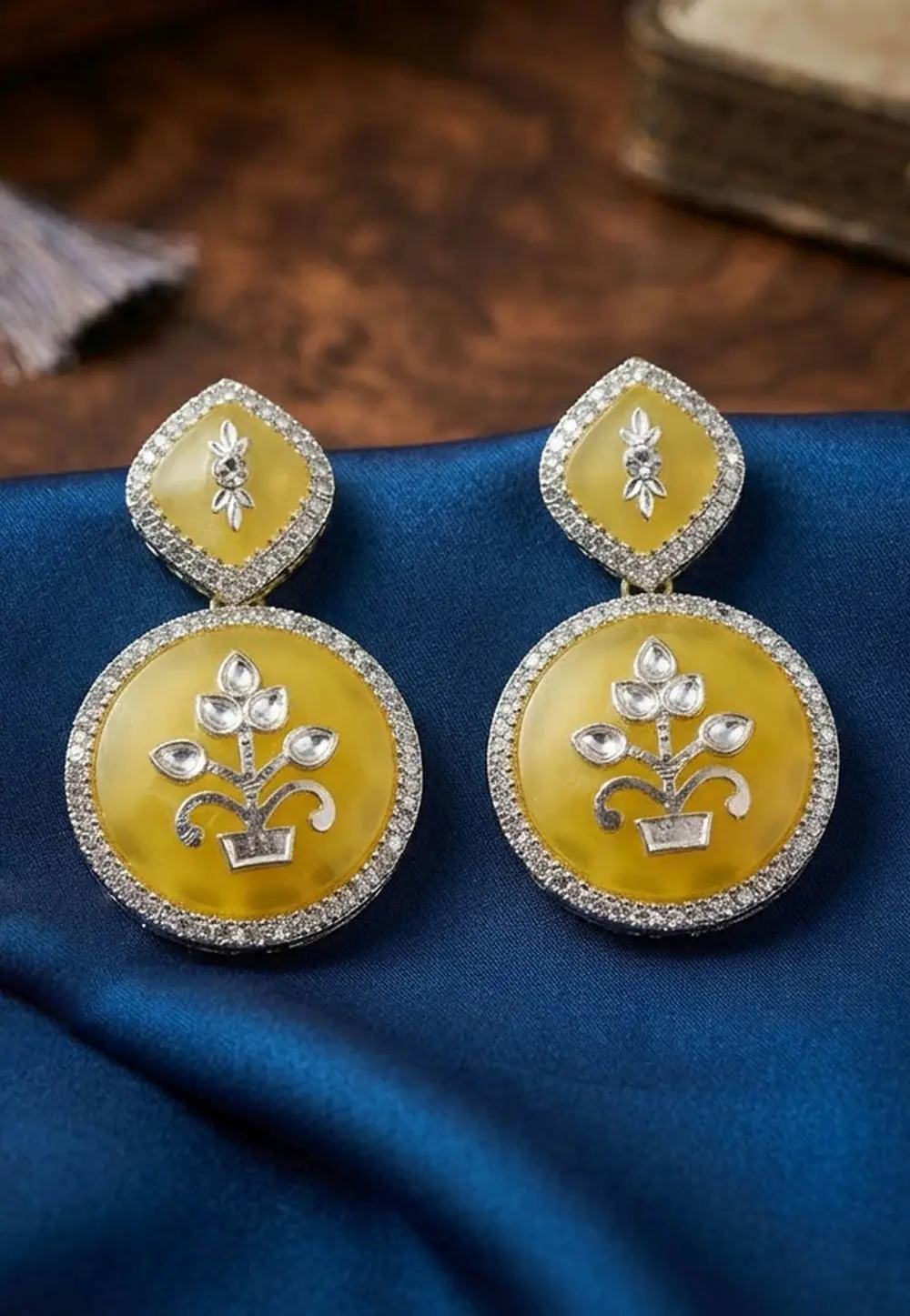 Yellow Alloy Earrings 336175
