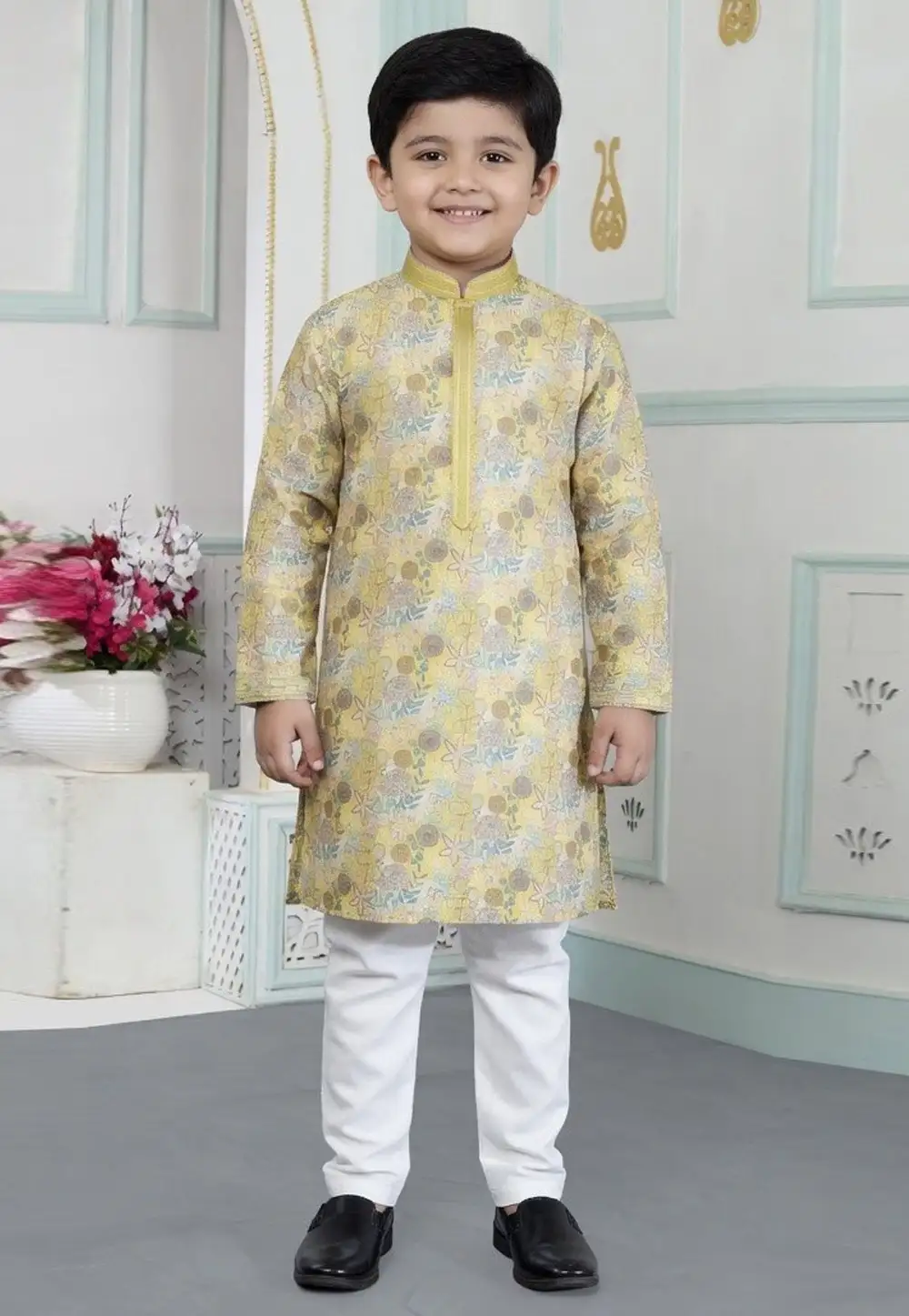 Yellow Art Silk Kids Kurta Pajama 330791