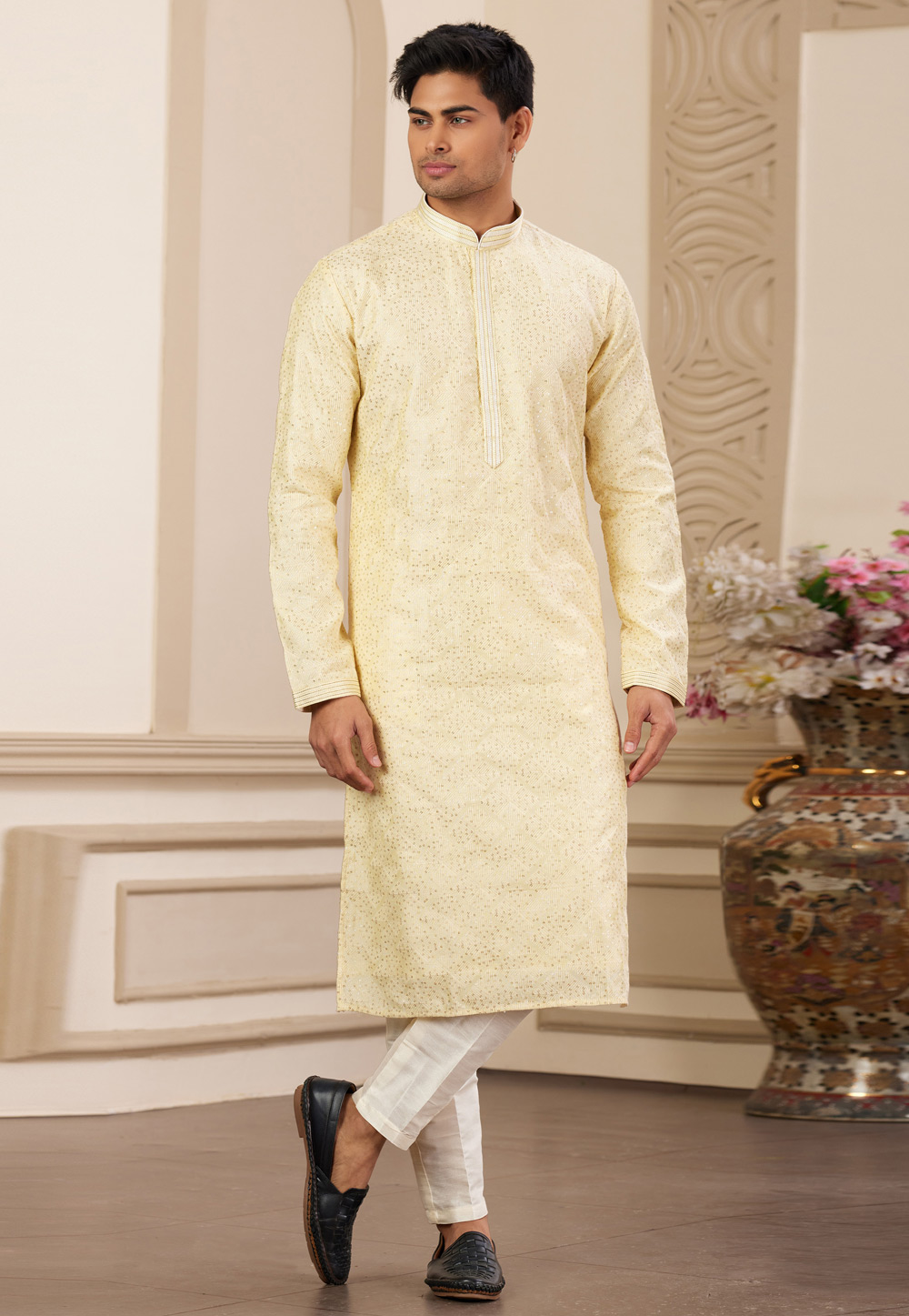 Yellow Art Silk Kurta Pajama 308561