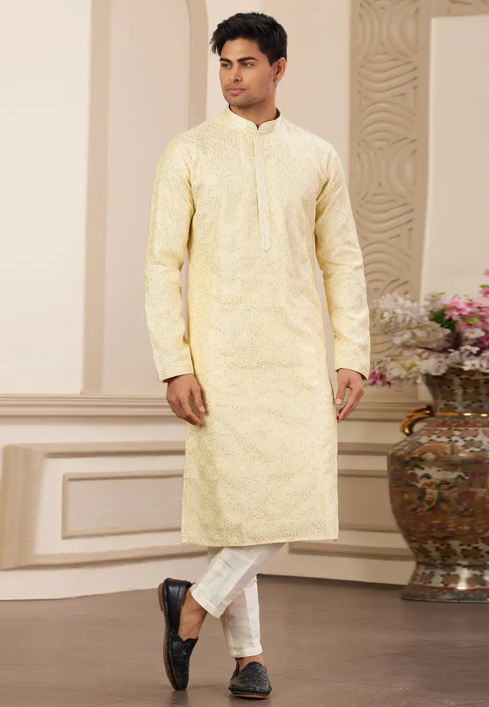 Yellow Art Silk Kurta Pajama 308561
