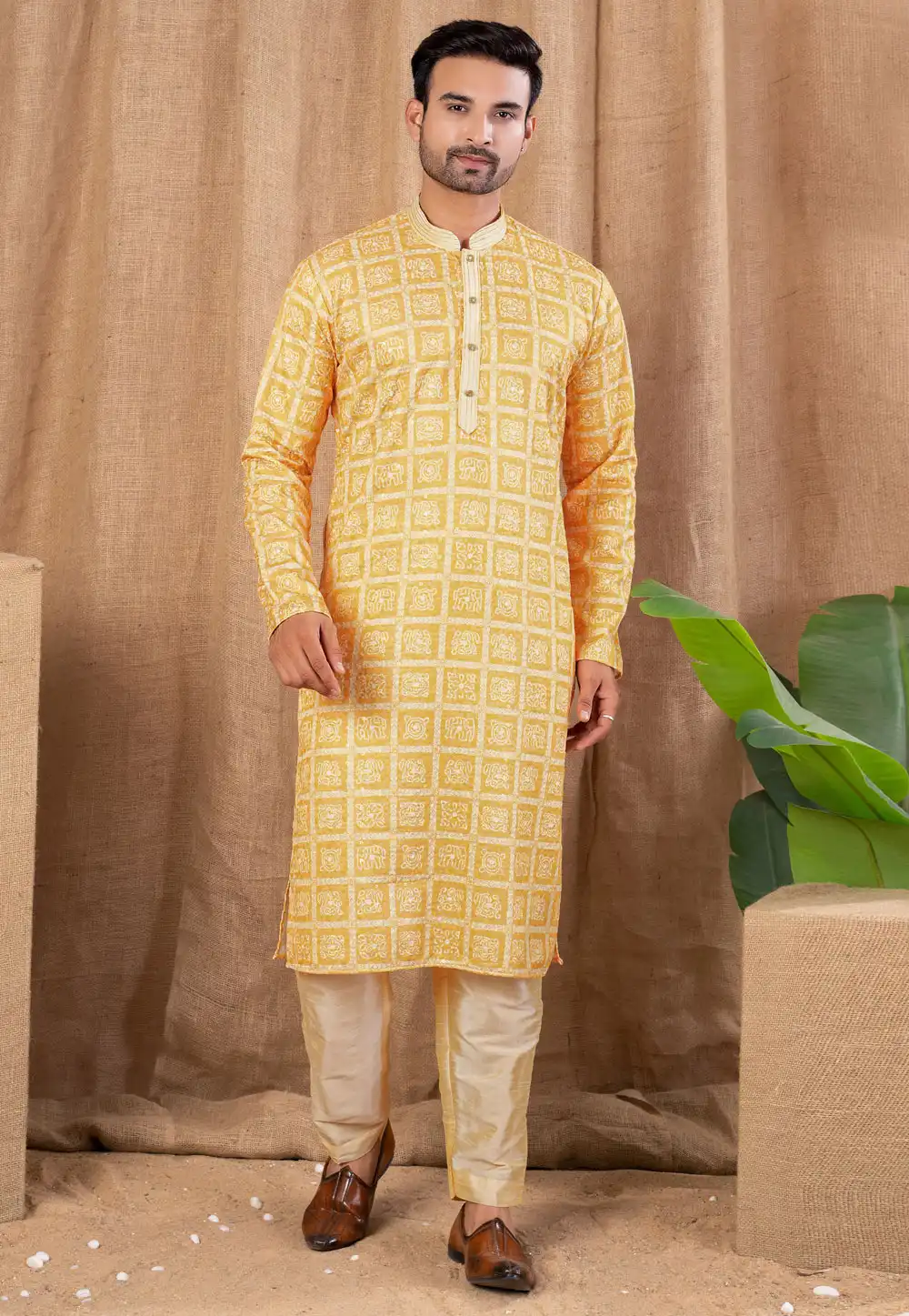 Yellow Art Silk Kurta Pajama 316451