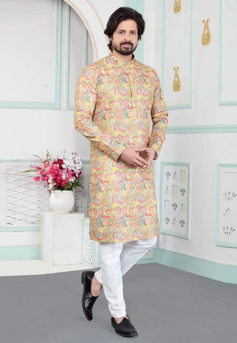 Yellow Art Silk Kurta Pajama 323421