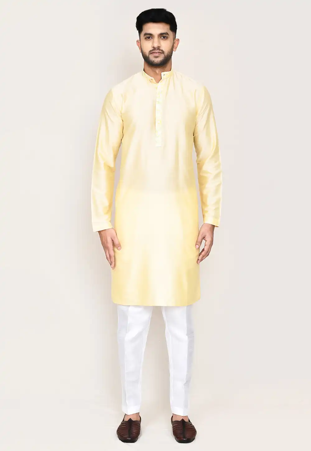 Yellow Art Silk Kurta Pajama 306096
