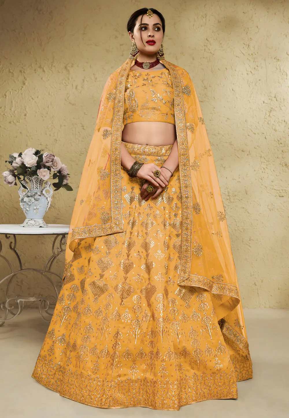 Yellow Art Silk Lehenga Choli 335810