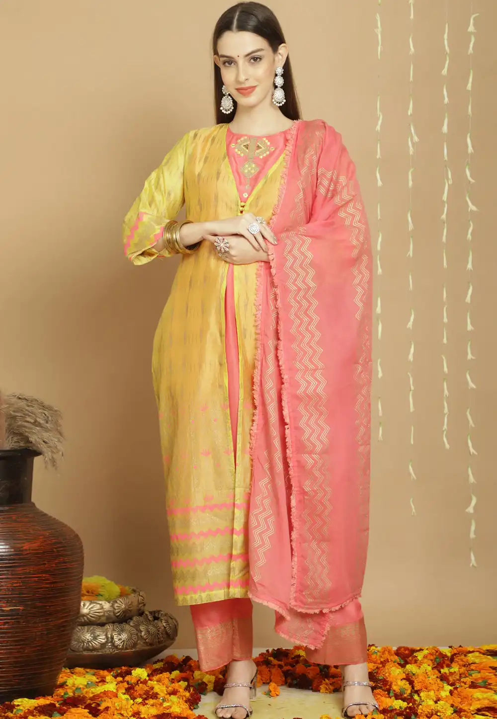 Yellow Art Silk Palazzo Suit 288009