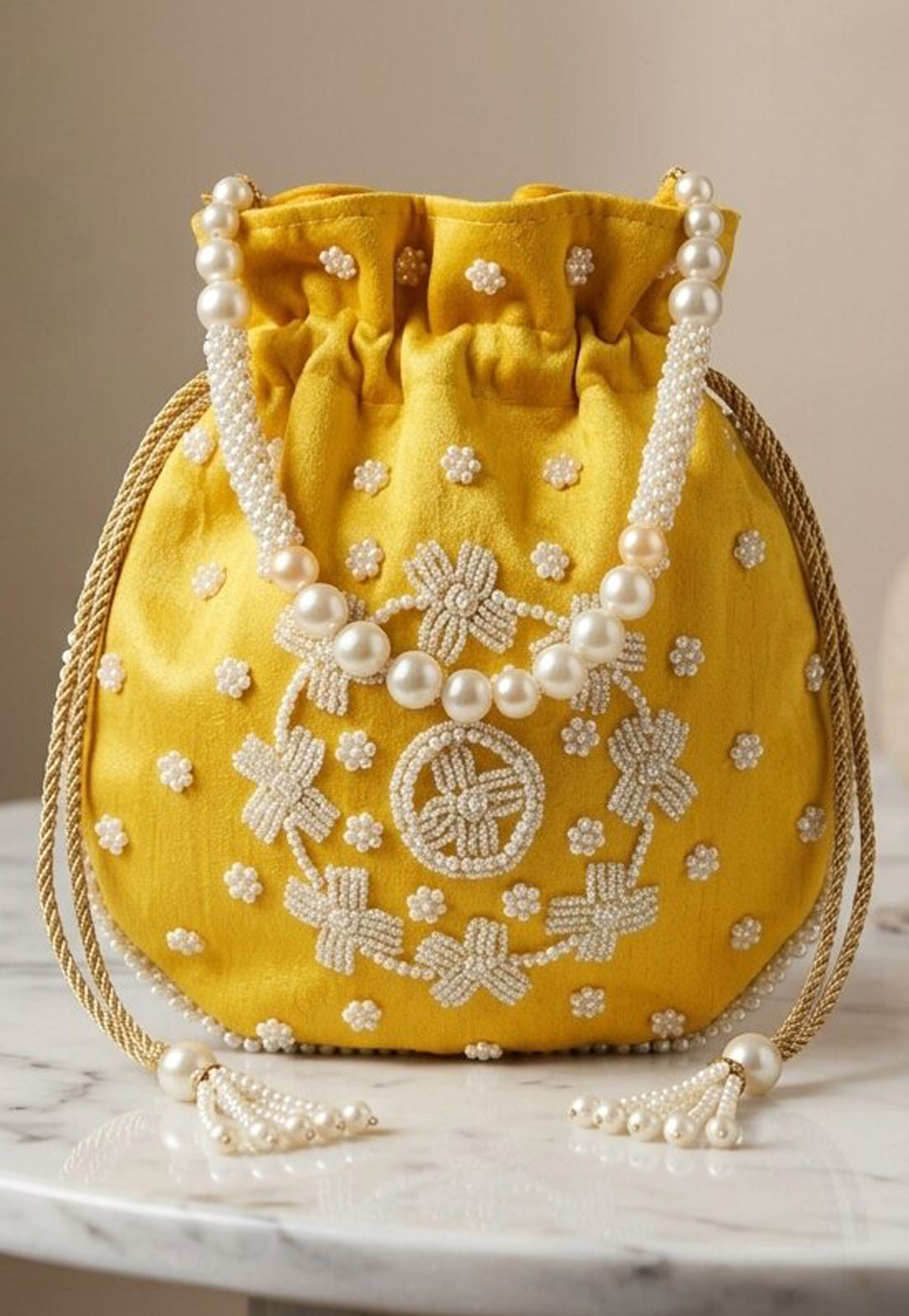 Yellow Art Silk Potli Bags 329298