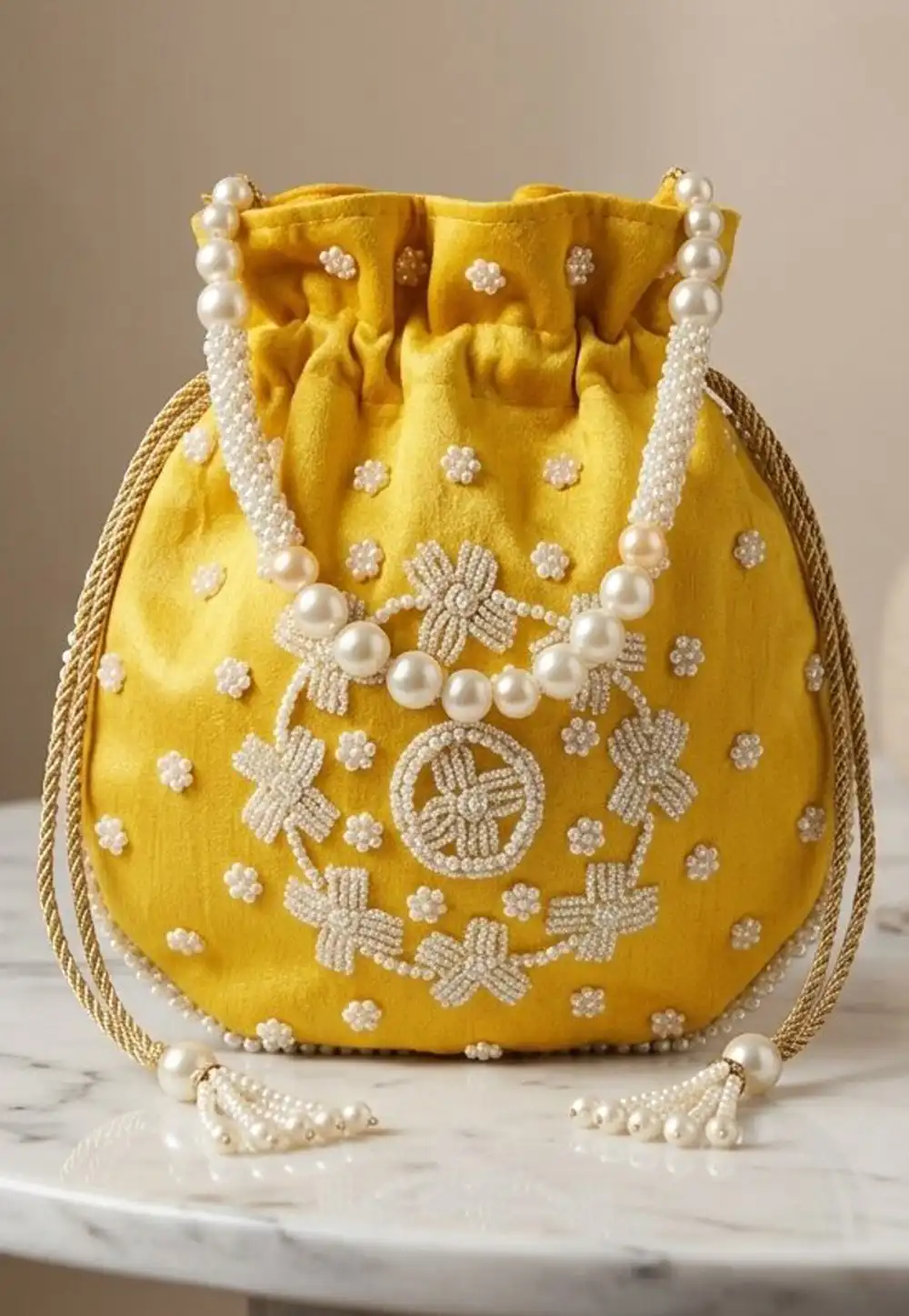 Yellow Art Silk Potli Bags 329298