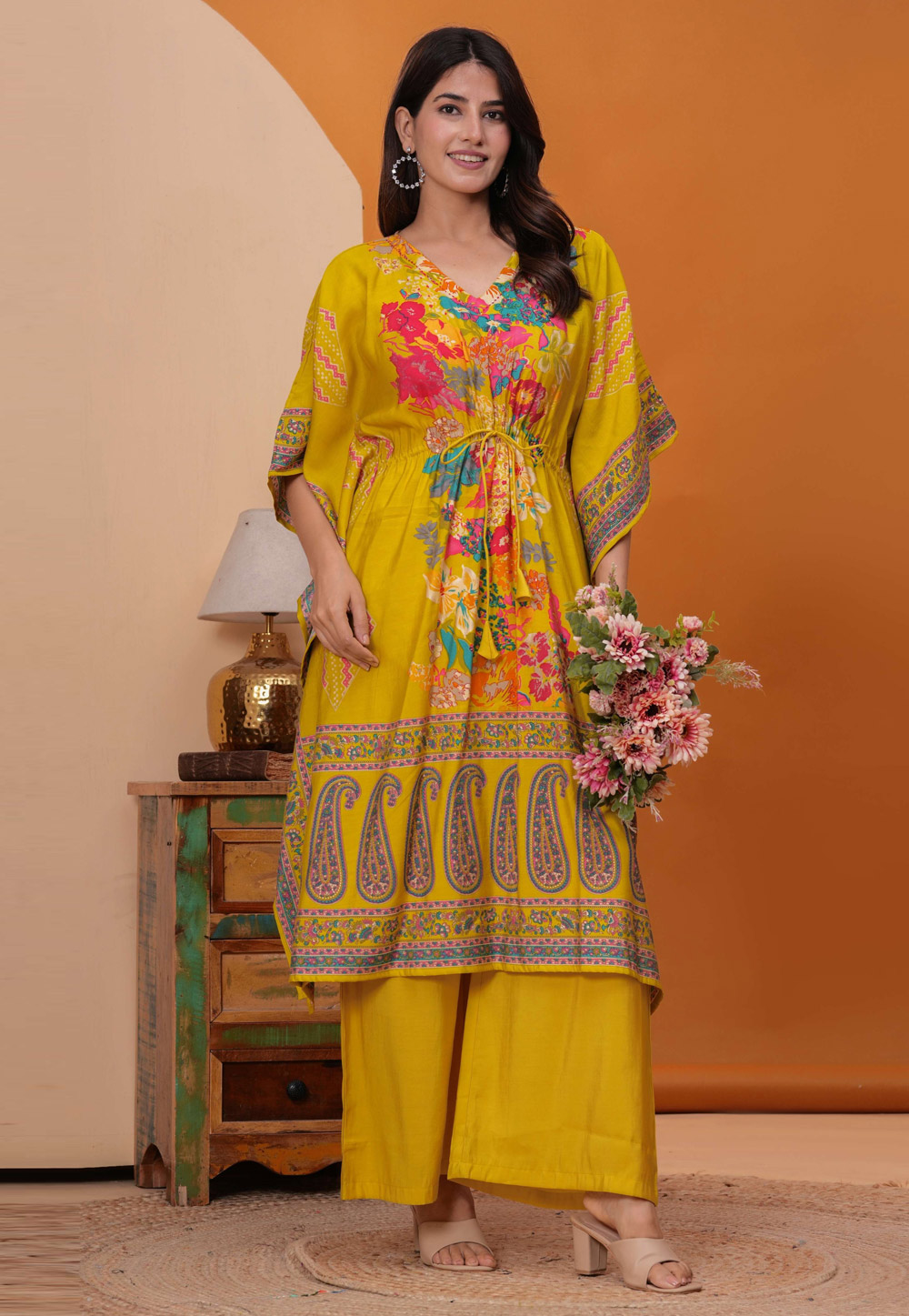 Yellow Art Silk Readymade Kaftan 320503