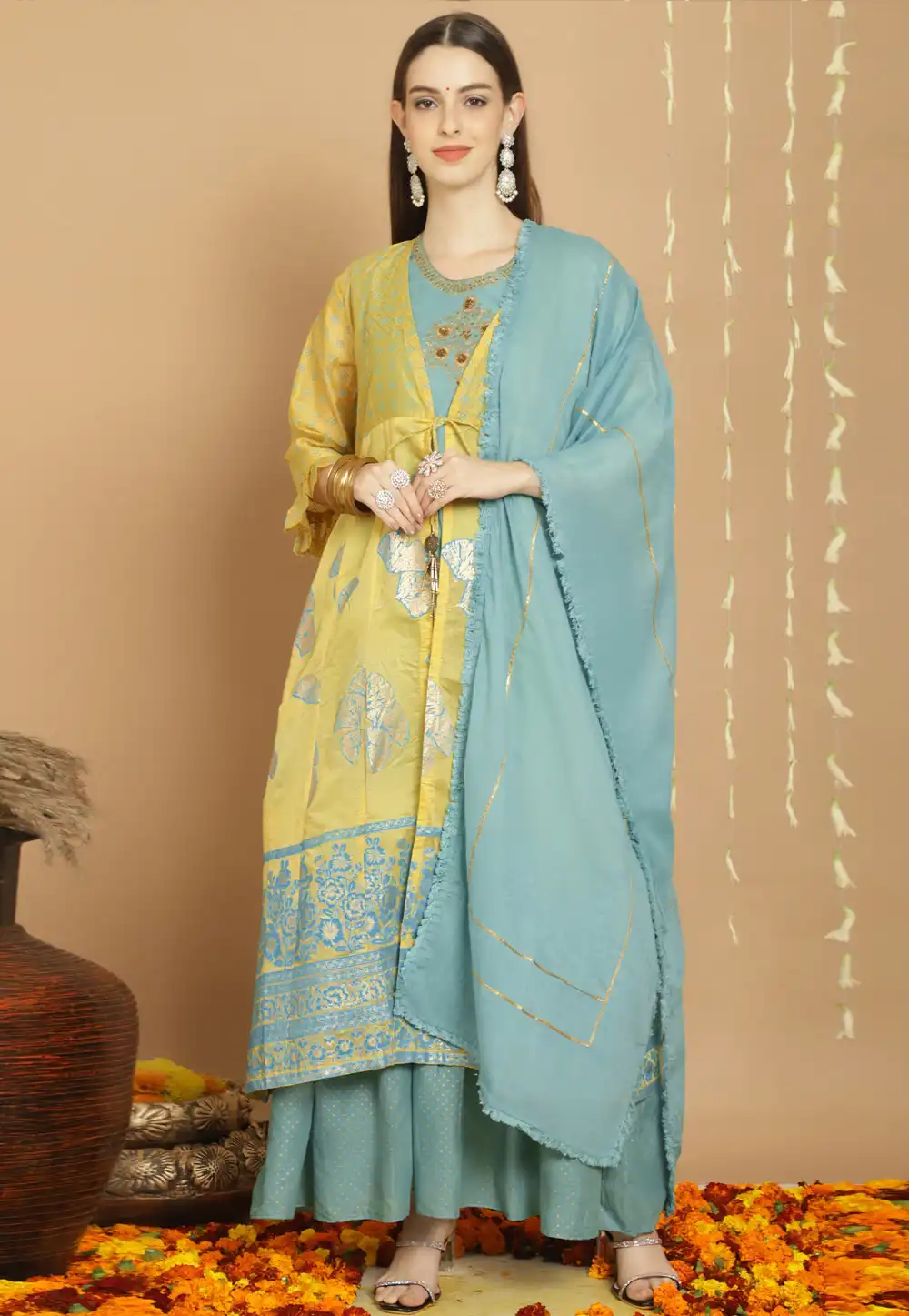 Yellow Art Silk Sharara Suit 287999