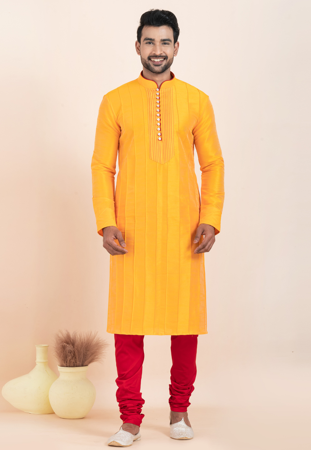 Yellow Banarasi Kurta Pajama 305165