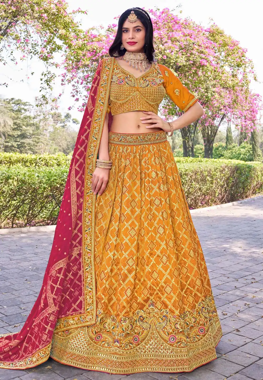 Yellow Banarasi Silk Lehenga Choli 307331