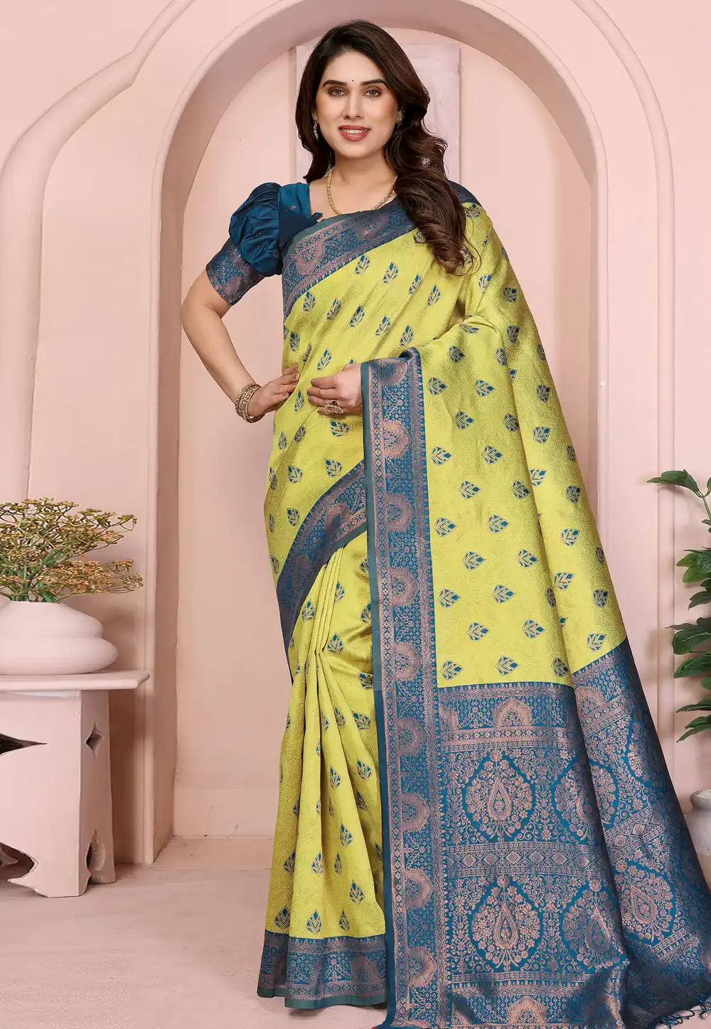 Yellow Banarasi Silk Saree 314430
