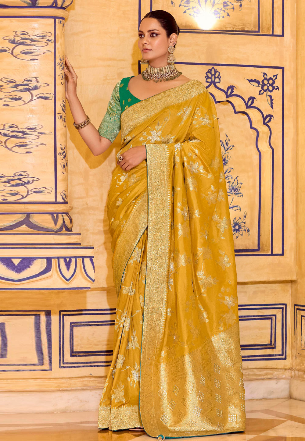 Yellow Banarasi Silk Saree 320150