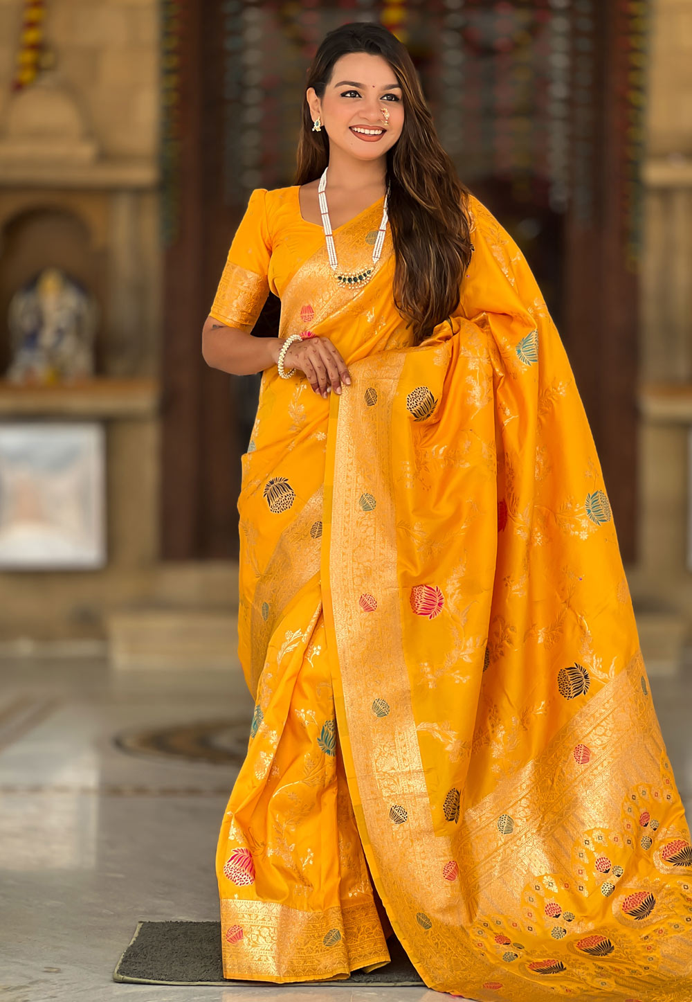 Yellow Banarasi Silk Saree 321963