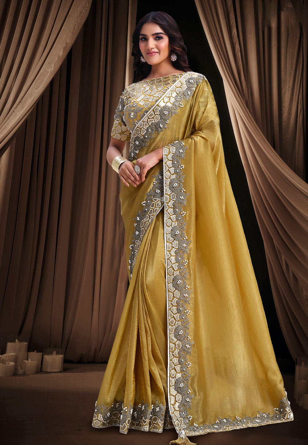 Yellow Banarasi Silk Saree 325755