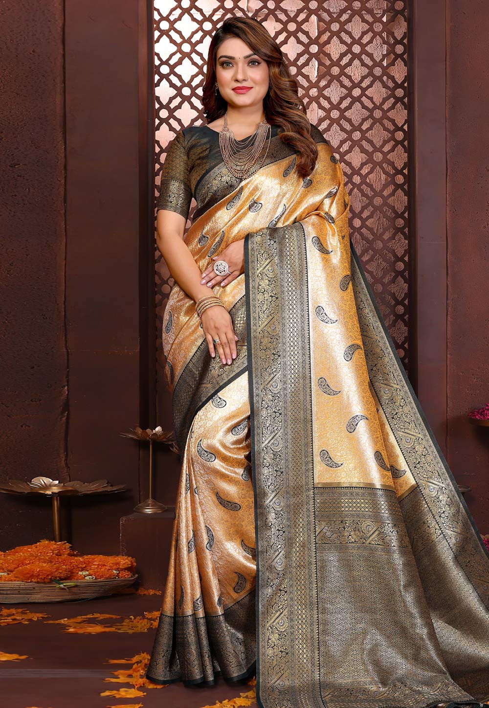 Yellow Banarasi Silk Saree 320615