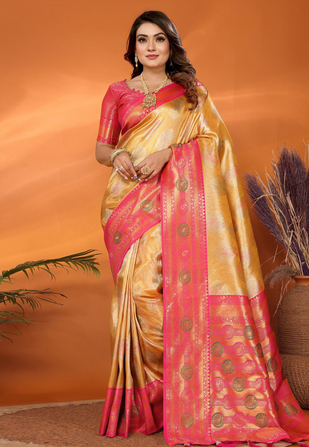 Yellow Banarasi Silk Saree 306959