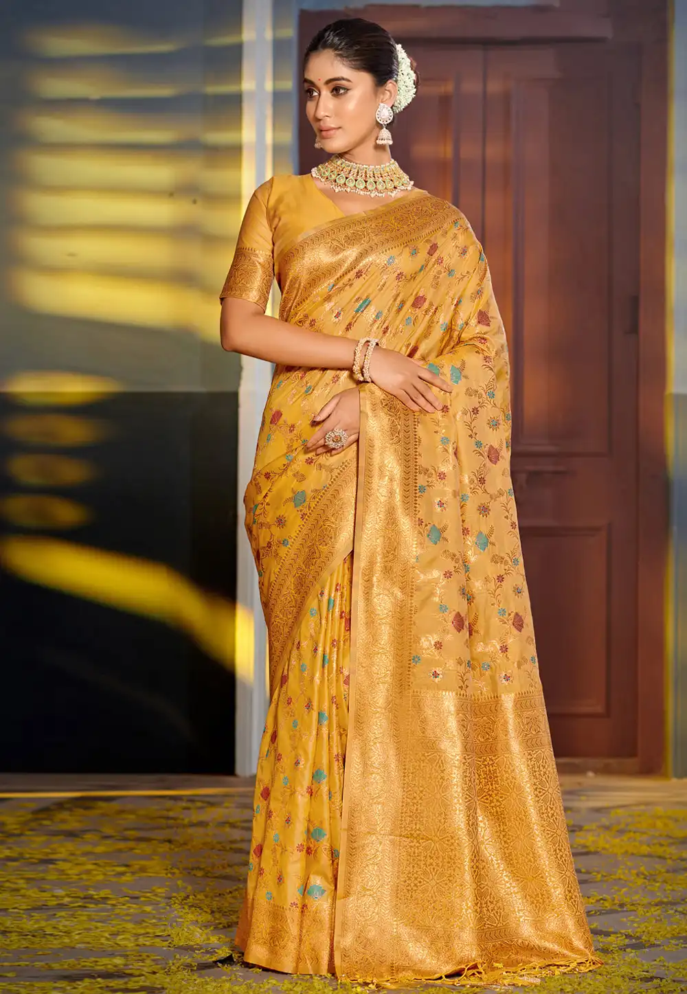Yellow Banarasi Silk Saree 311469