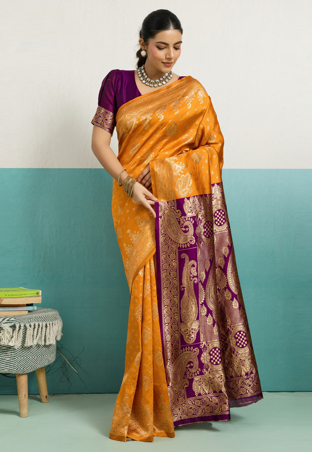 Yellow Banarasi Silk Saree With Blouse 325243