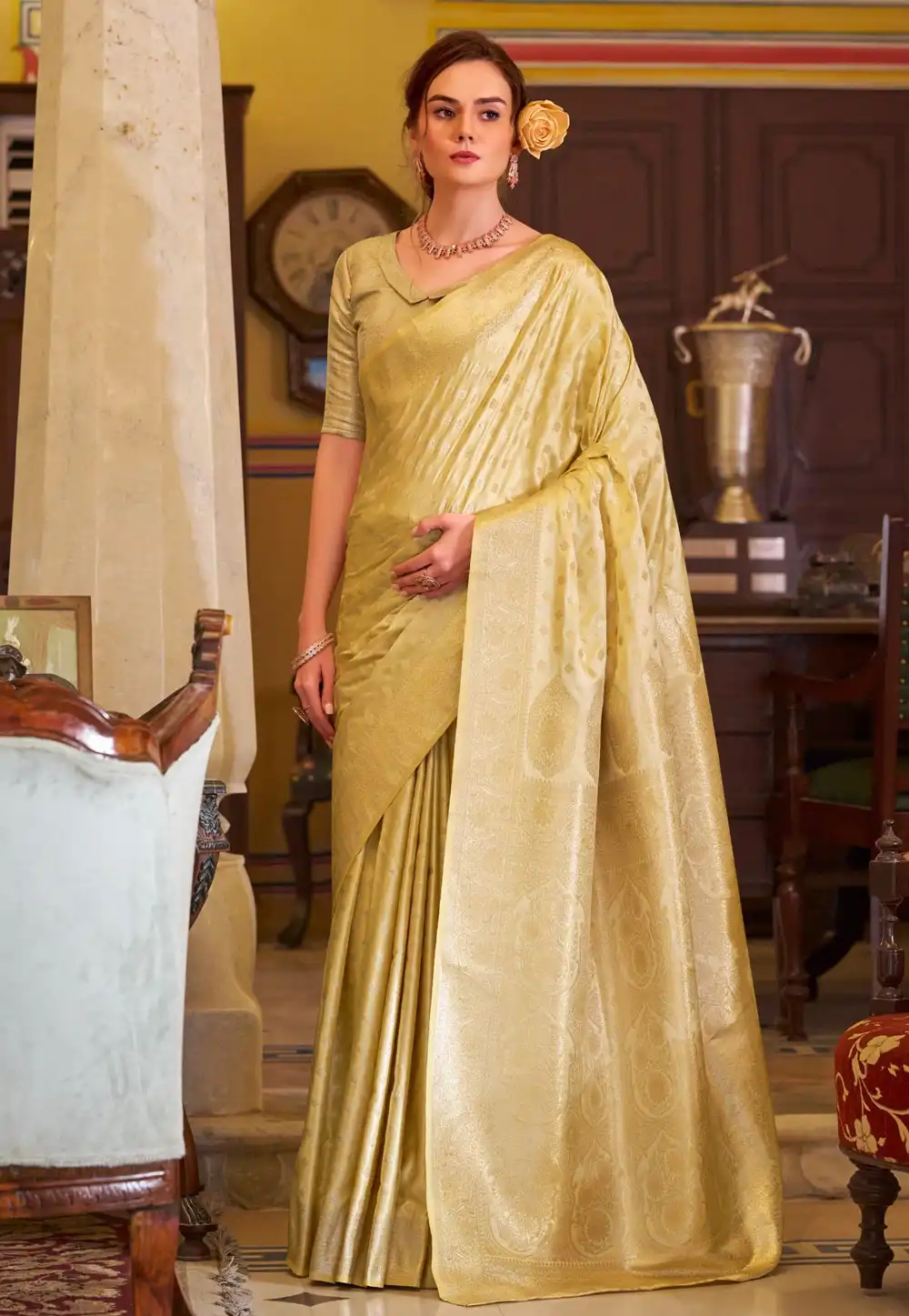 Yellow Banarasi Silk Saree With Blouse 318342