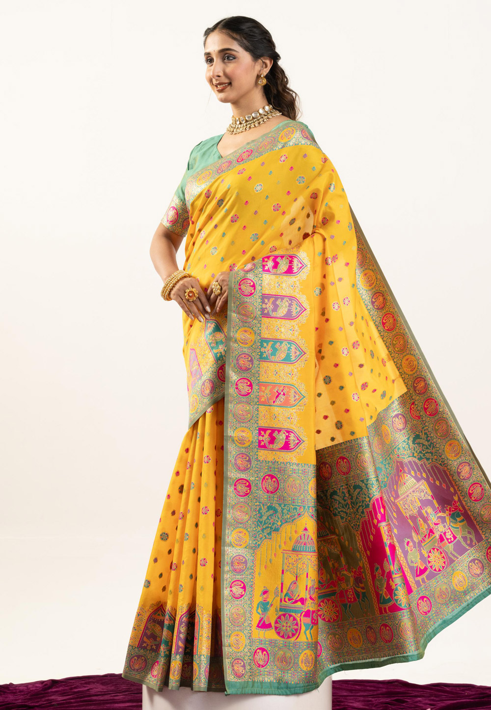 Yellow Banarasi Silk Saree With Blouse 319995