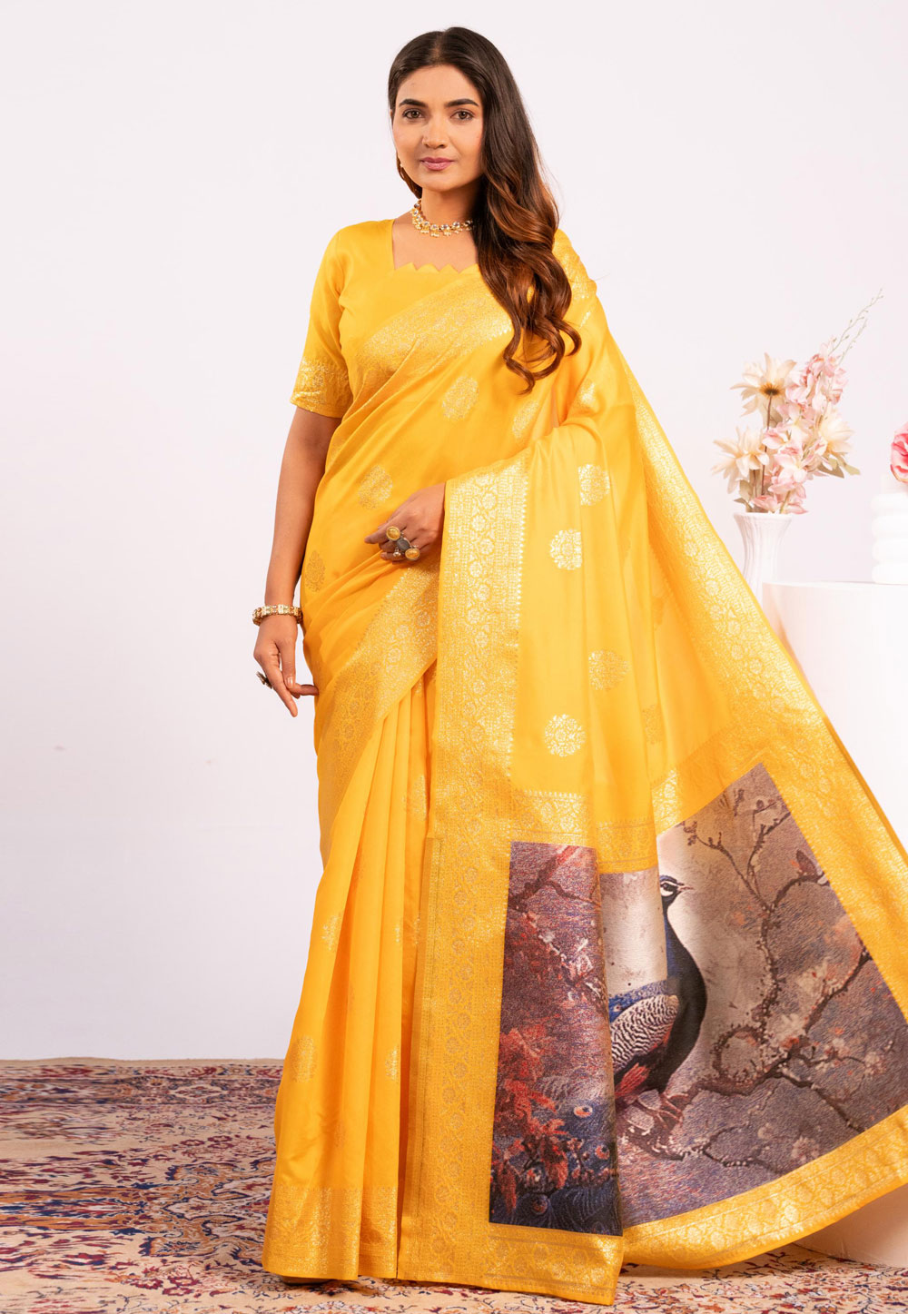Yellow Banarasi Silk Saree With Blouse 322660