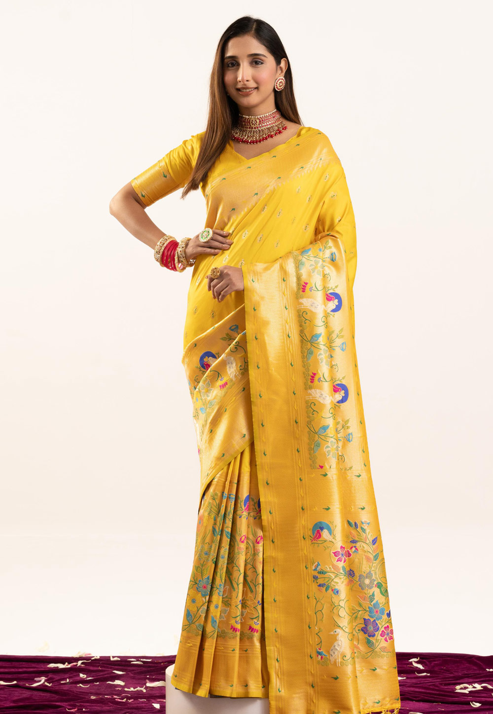 Yellow Banarasi Silk Saree With Blouse 326380