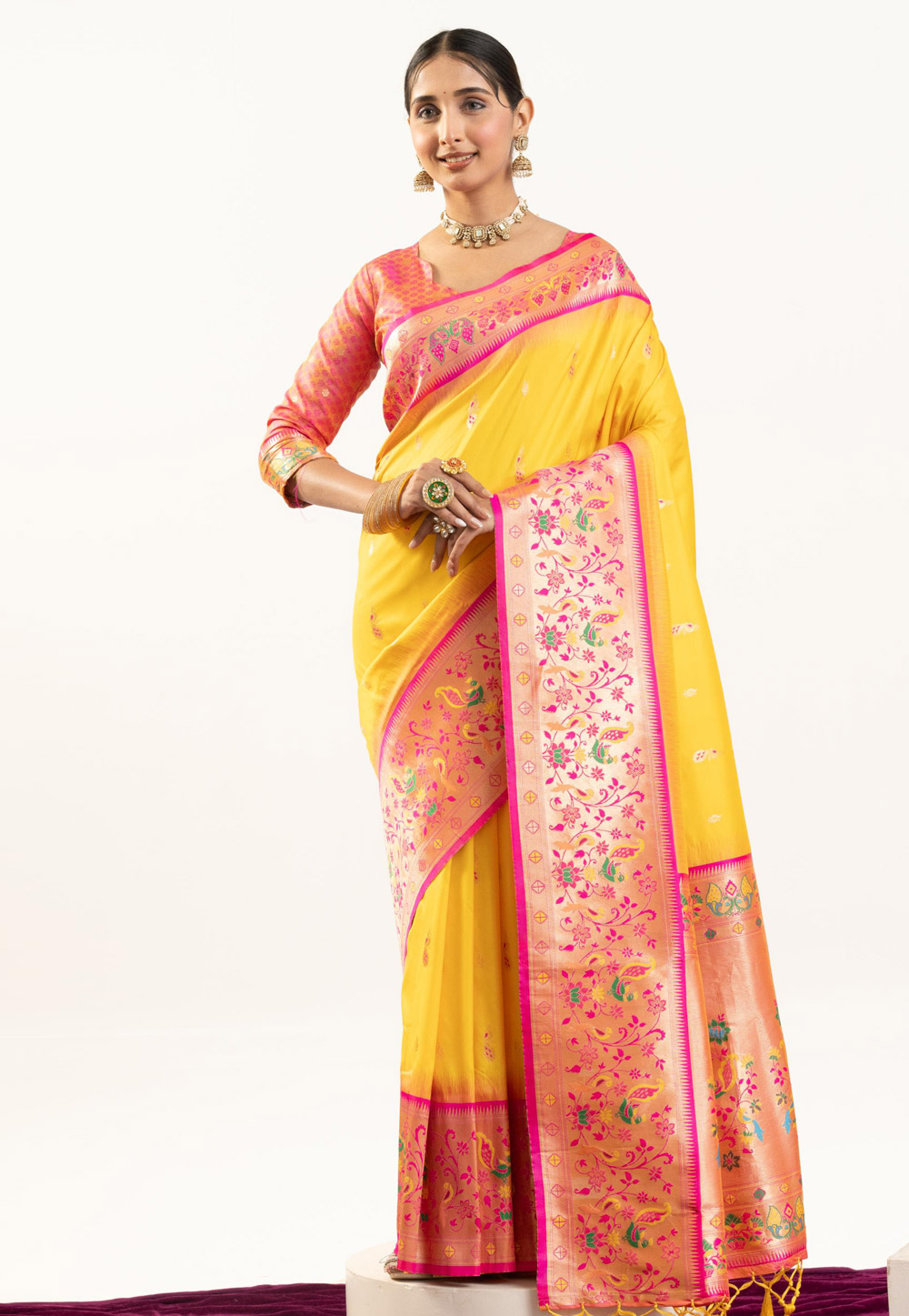 Yellow Banarasi Silk Saree With Blouse 326018
