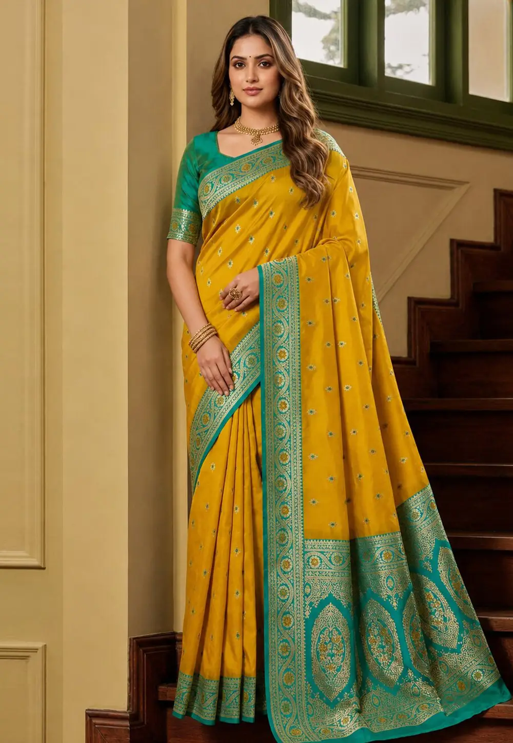Yellow Banarasi Silk Saree With Blouse 333273