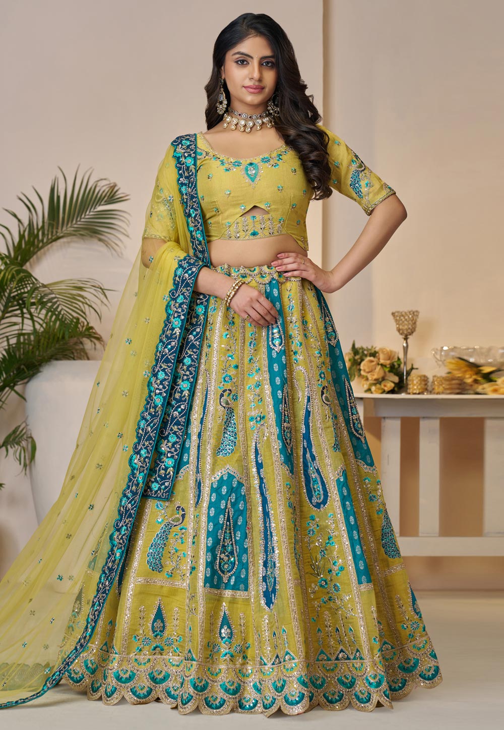 Yellow Banarasi Silk Wedding Lehenga Choli 309028