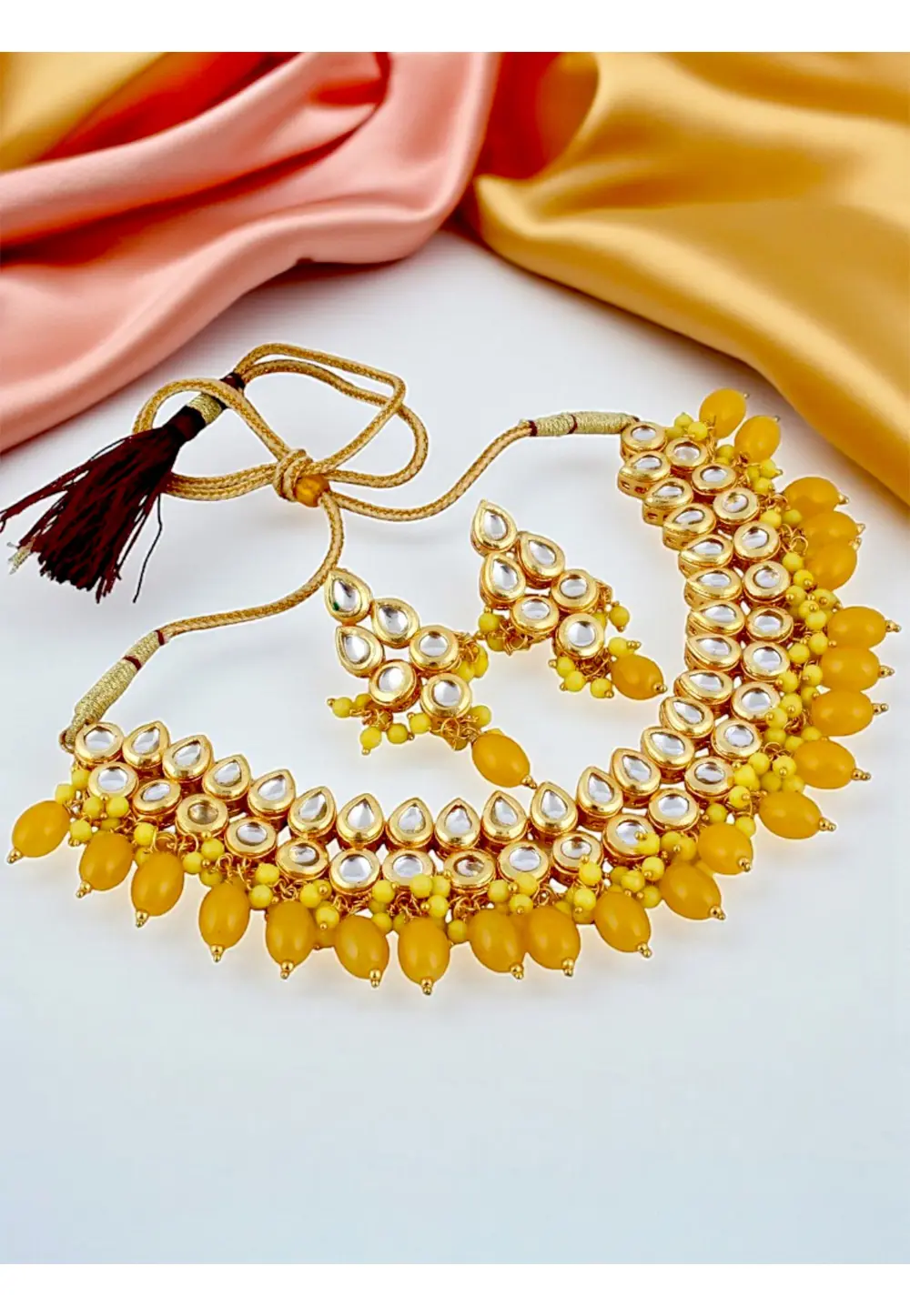 Yellow Brasso Necklace With Earrings 331655