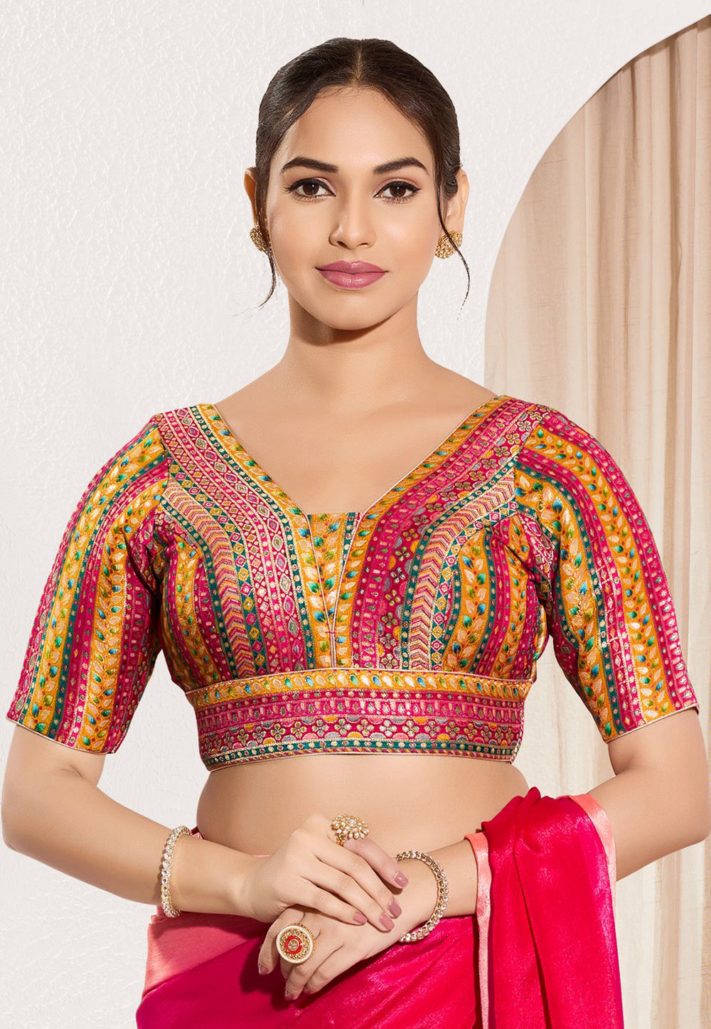 Yellow Brocade Readymade Blouse 312498