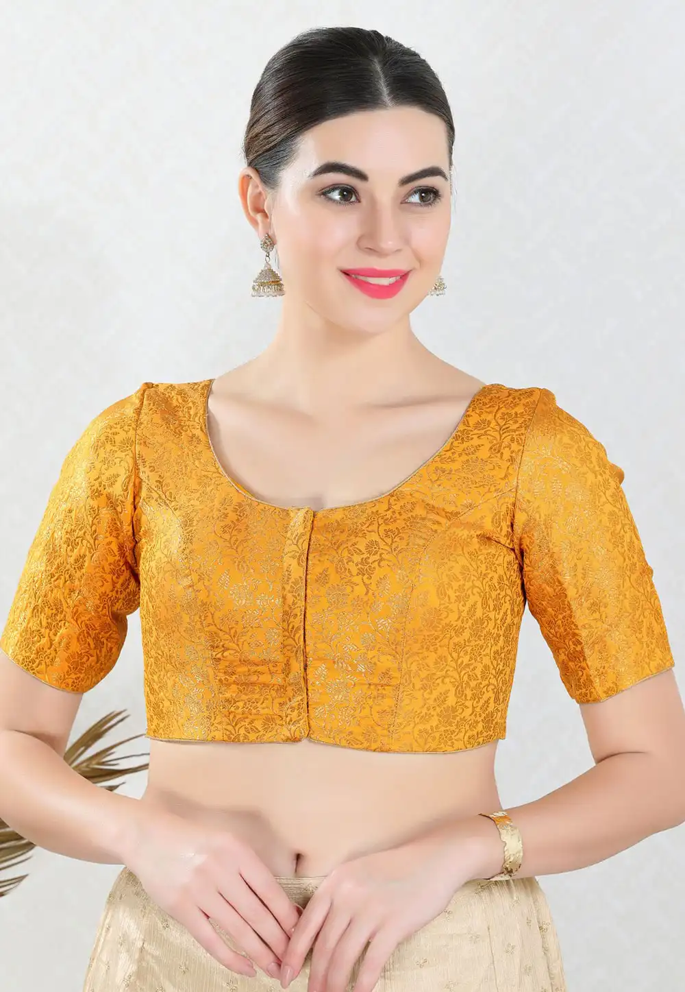 Yellow Brocade Readymade Blouse 313786