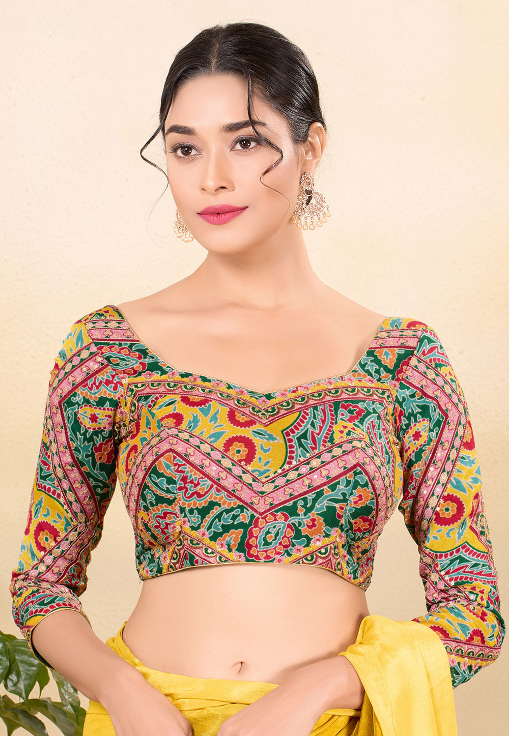 Yellow Brocade Readymade Blouse 325783